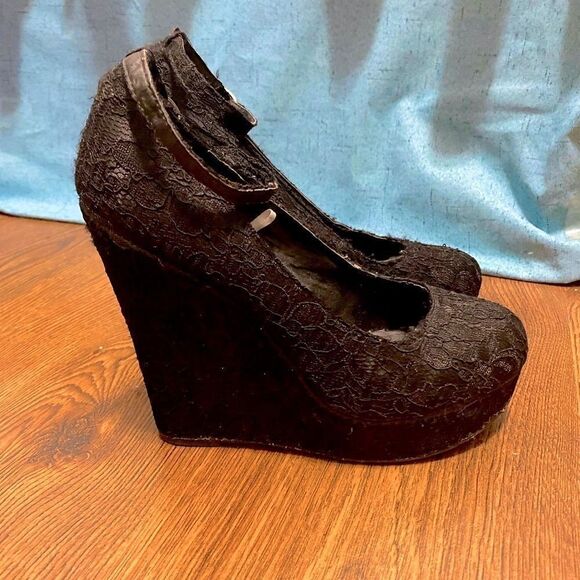 A.CO Black Lace Platform  Wedge Shoes Size 39 - Picture 8 of 8